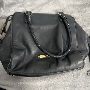 Versace Black Leather Shoulder Bag with Gold Details